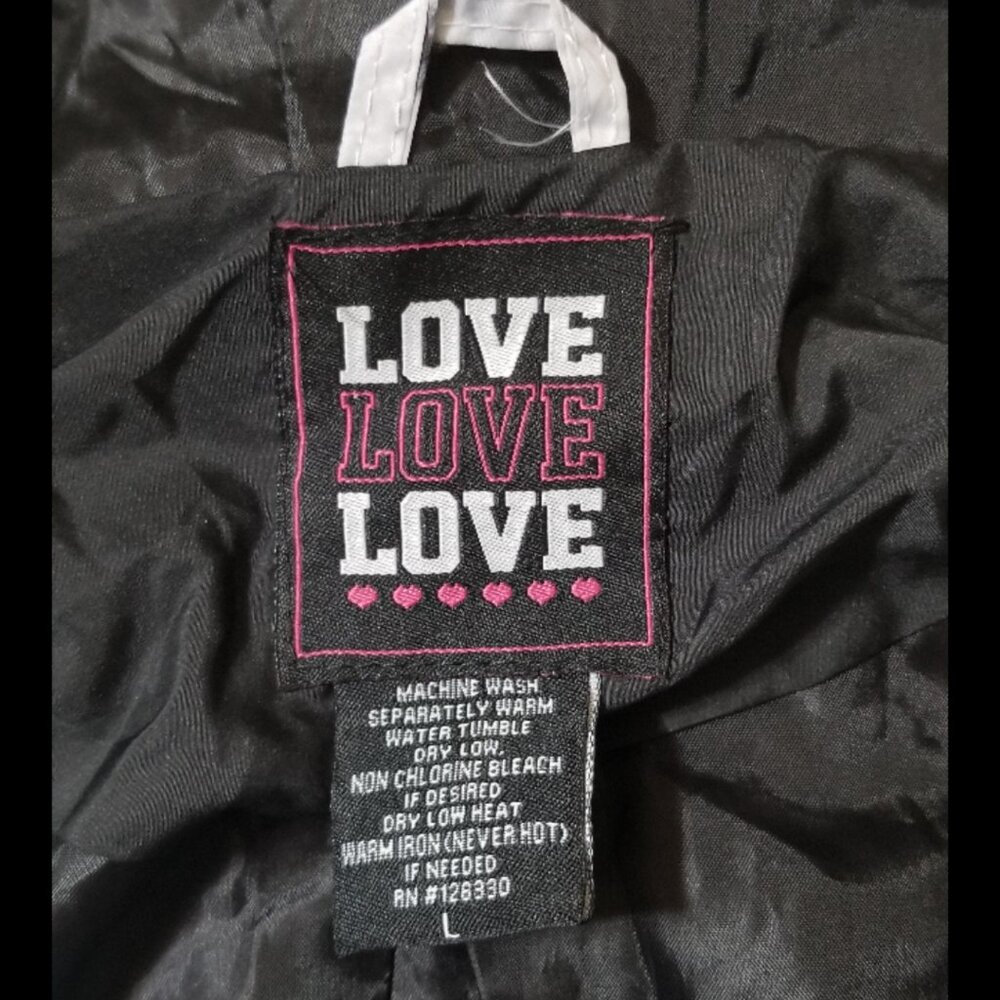 Lightweight Jacket Windbreaker Hood Pockets LOVE Spellout Sporty 1/2 Zip Large - Picture 7 of 9